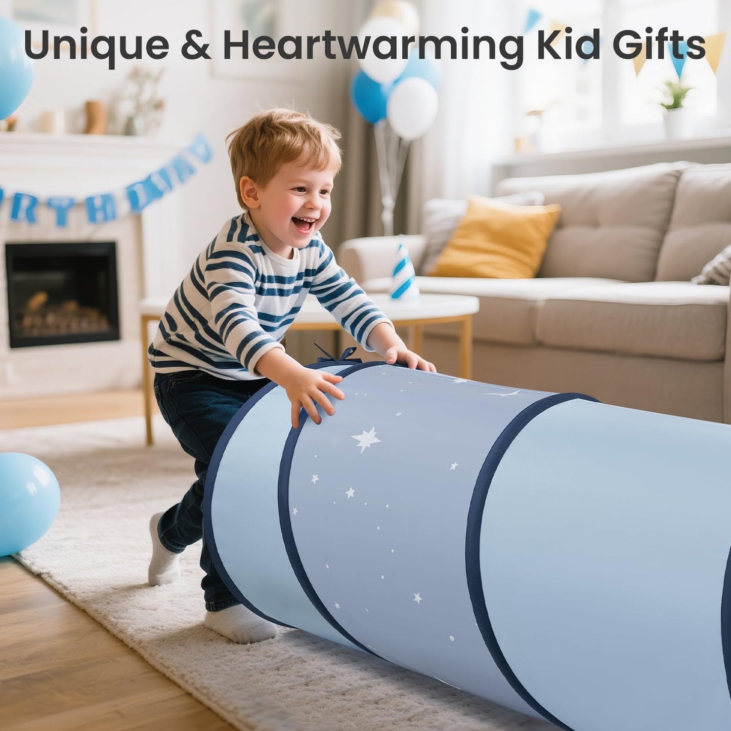Tiny Land Kids Play Tunnel – 69" x 18" Foldable Indoor/Outdoor Crawling Tunnel (Blue)