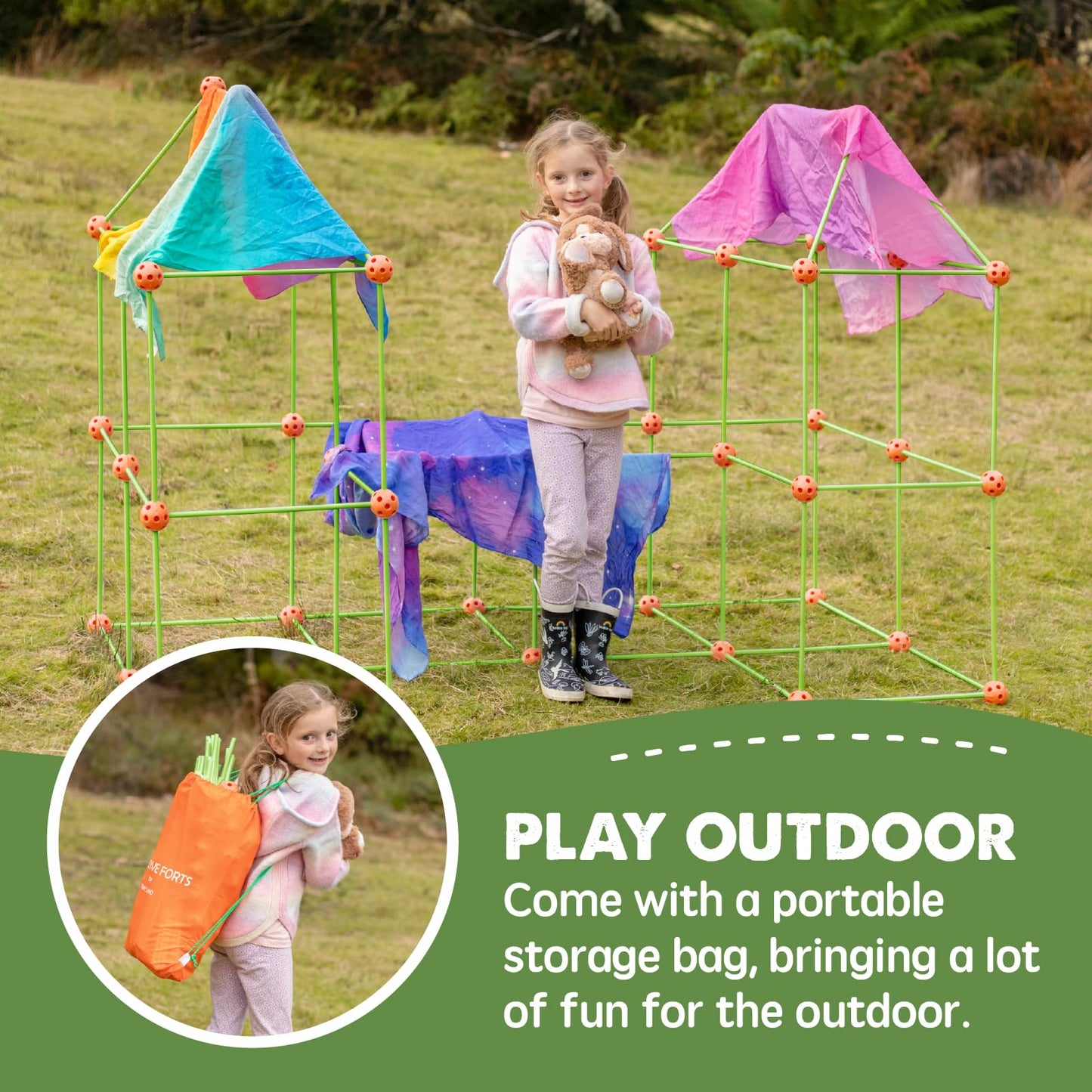 Tiny Land Fort Building Kit – Creative STEM Forts for Kids 5-12 (130-Piece Set with 86 Rods & 44 Balls)