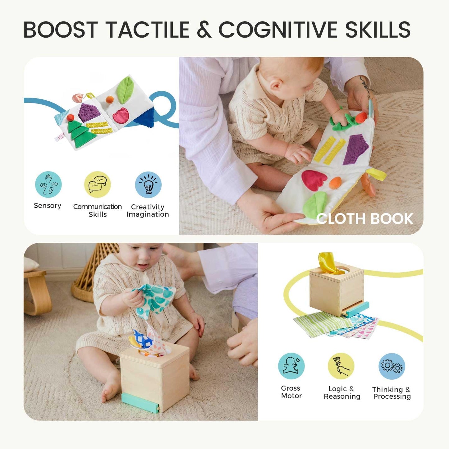 Tiny Land Montessori Baby Toy Set 4-6 Months – 4-in-1 Learning Kit