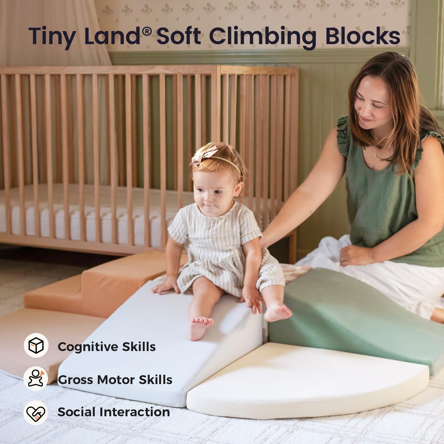 Tiny Land Soft Foam Climbing Blocks for Toddlers – 6-Piece Indoor Foam Play Set (Vintage)