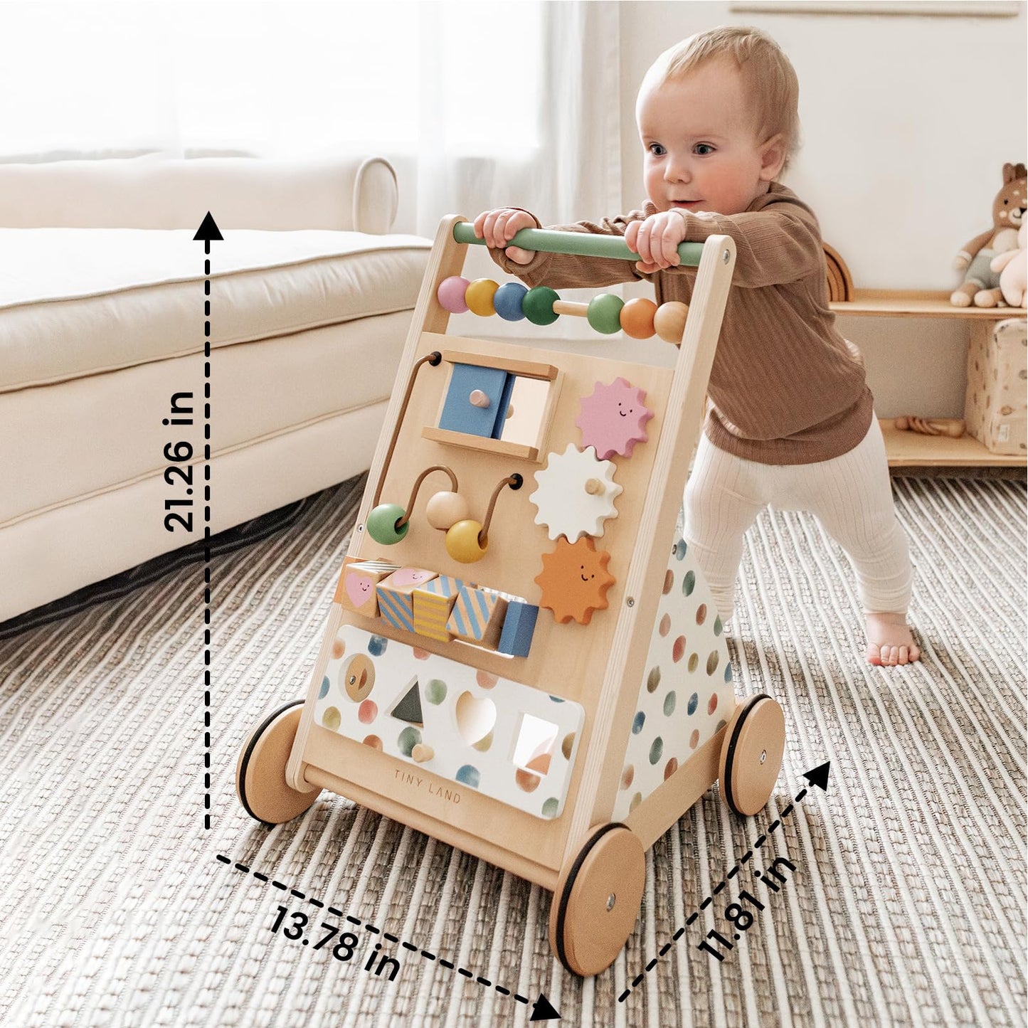 Tiny Land Wooden Baby Walker with Adjustable Speed — Montessori Activity Push Walker