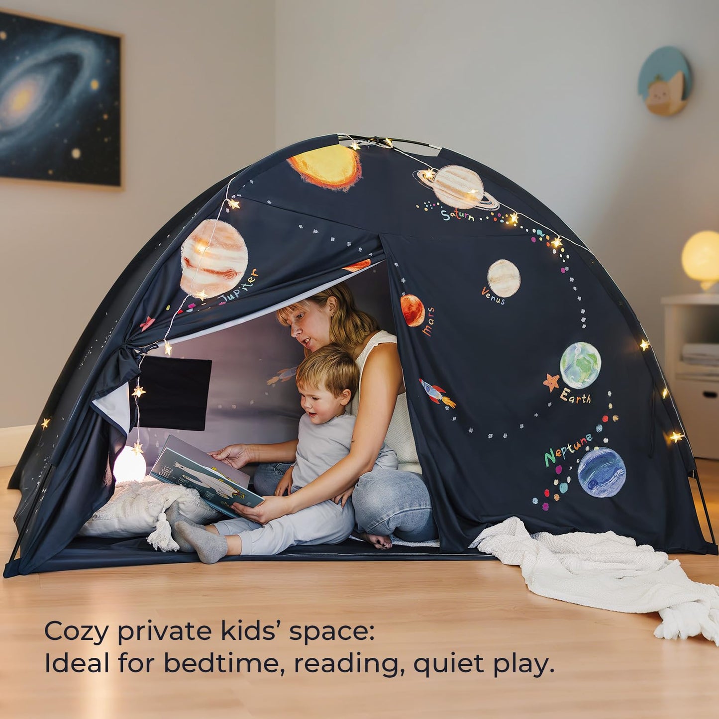 Tiny Land Space Galaxy Bed Tent for Kids – 77 x 40 x 46 in Planet Design Bed Canopy