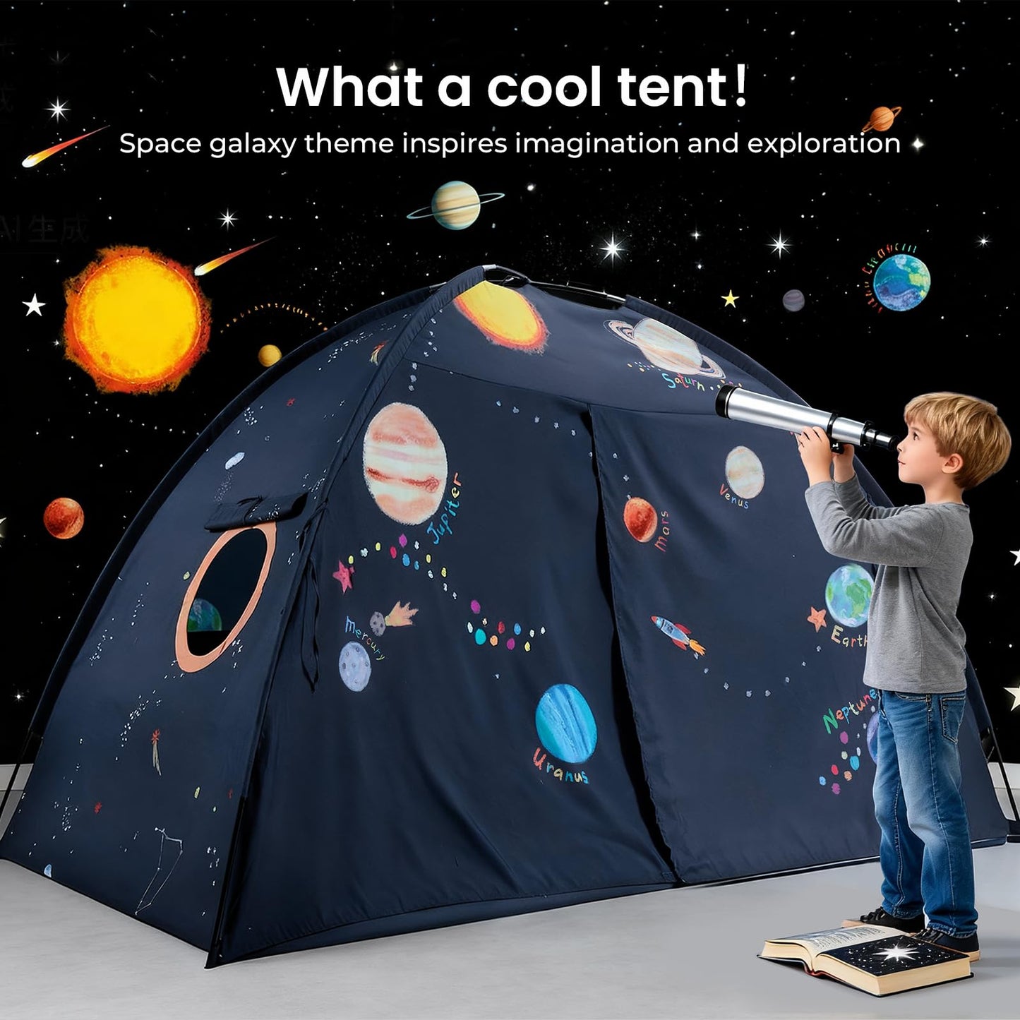Tiny Land Space Galaxy Bed Tent for Kids – 77 x 40 x 46 in Planet Design Bed Canopy
