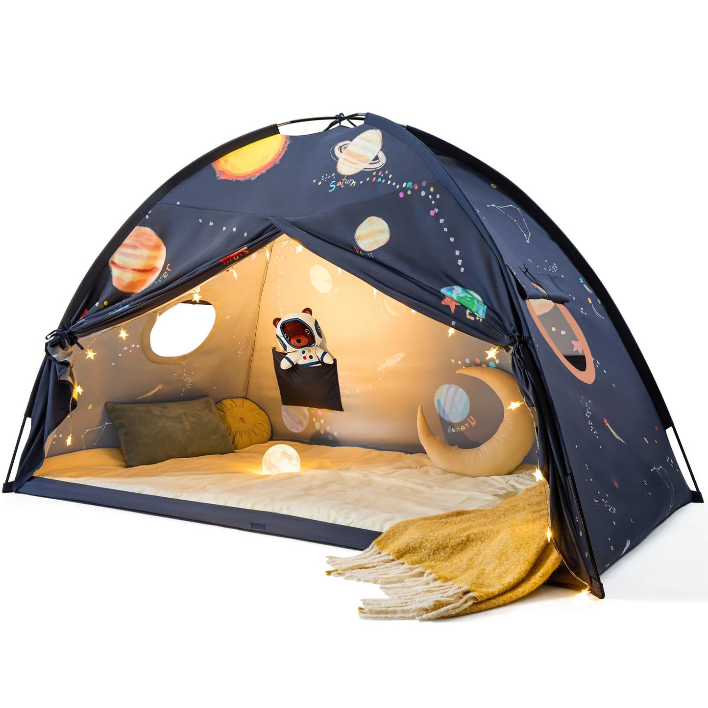 Tiny Land Space Galaxy Bed Tent for Kids – 77 x 40 x 46 in Planet Design Bed Canopy