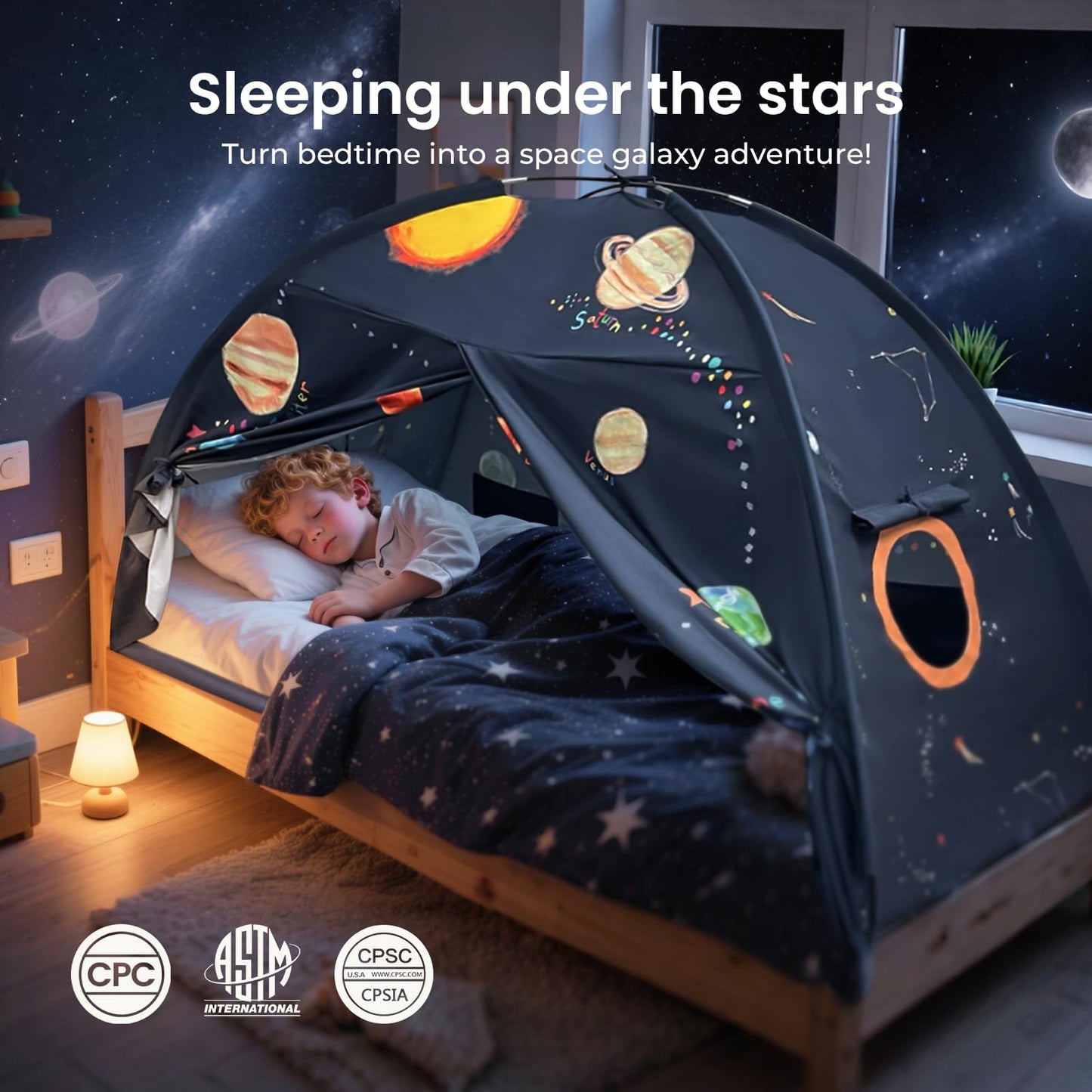 Tiny Land Space Galaxy Bed Tent for Kids – 77 x 40 x 46 in Planet Design Bed Canopy