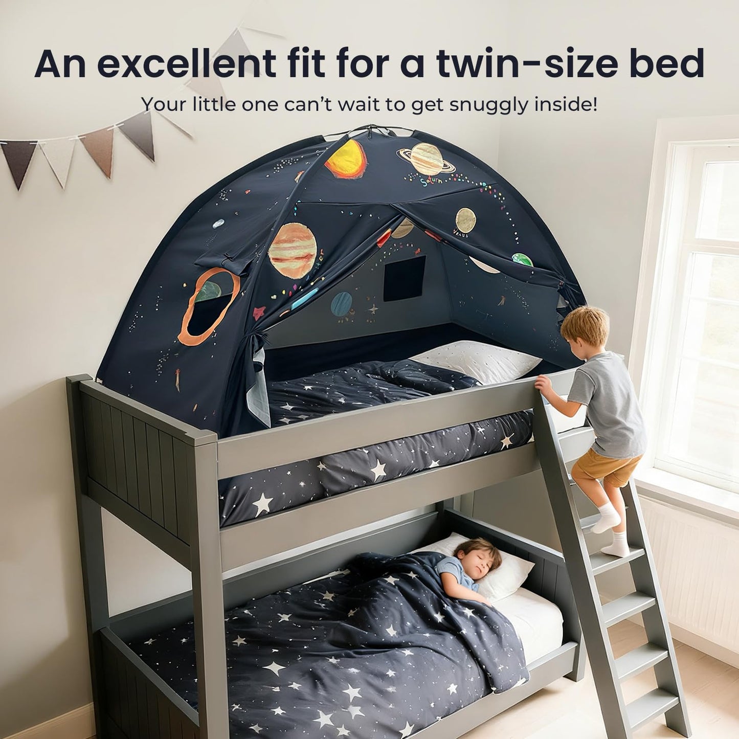 Tiny Land Space Galaxy Bed Tent for Kids – 77 x 40 x 46 in Planet Design Bed Canopy