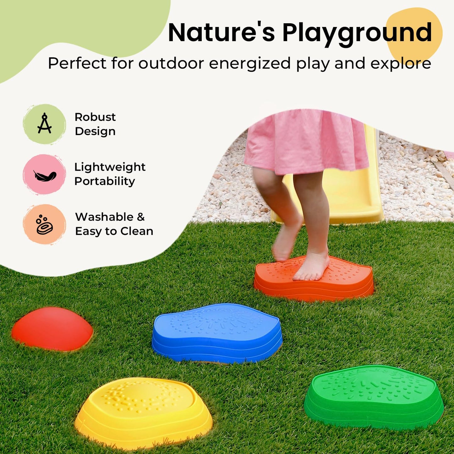 Tiny Land Stepping Stones for Kids – 5pc Non-Slip Rainbow Stepping Stones to Boost Balance & Coordination