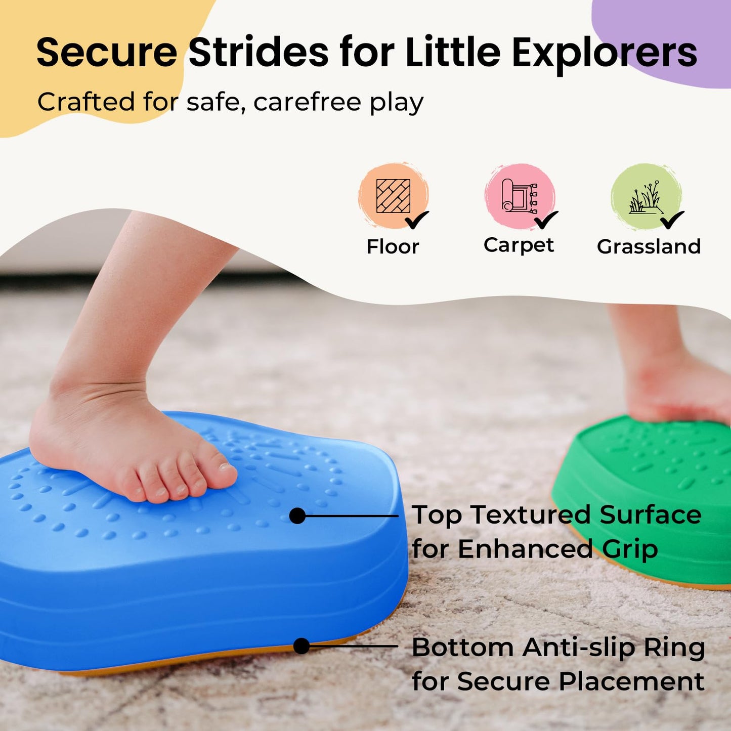 Tiny Land Stepping Stones for Kids – 5pc Non-Slip Rainbow Stepping Stones to Boost Balance & Coordination