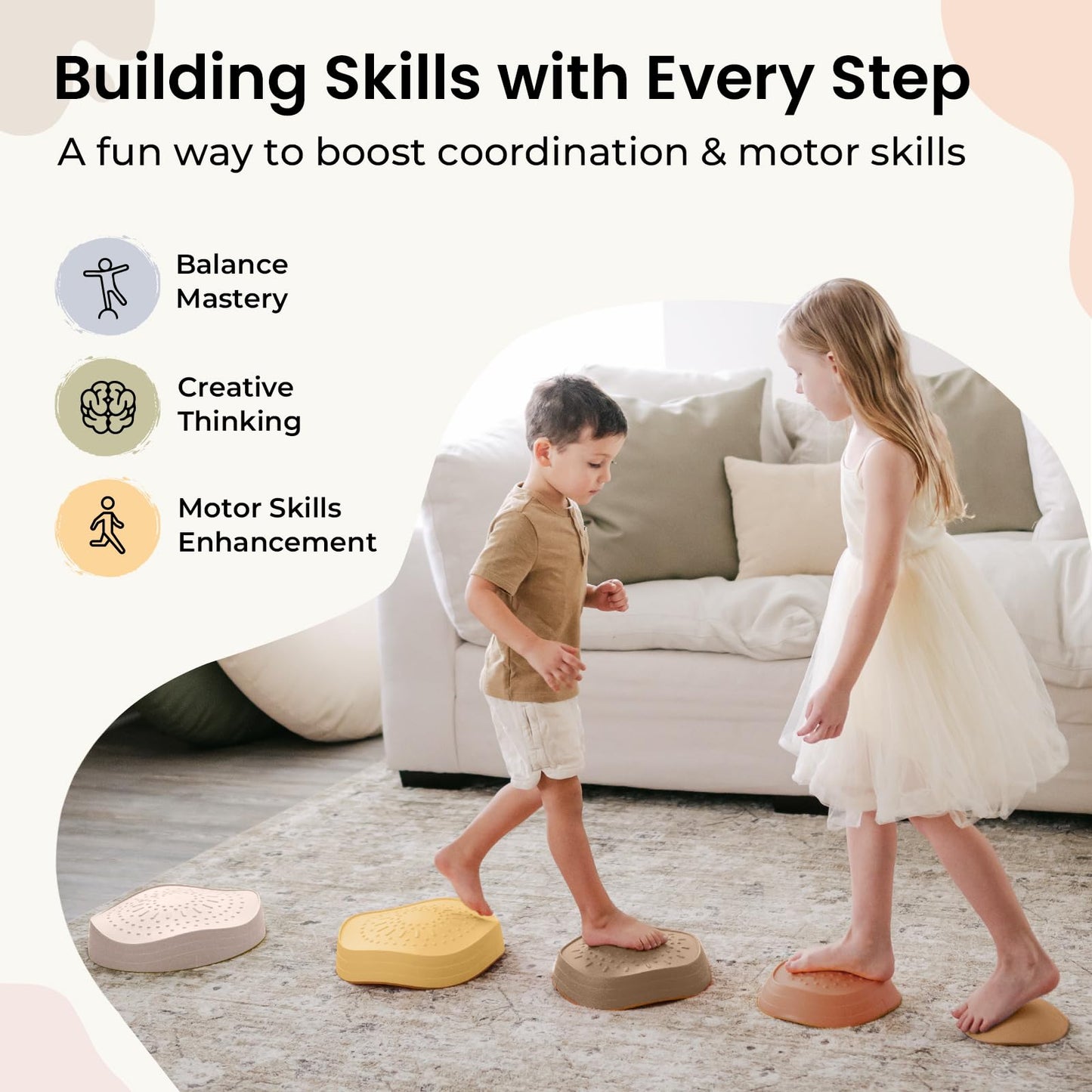 Tiny Land Stepping Stones for Kids – 5-Piece Non-Slip Balance Set (Ages 3-5)