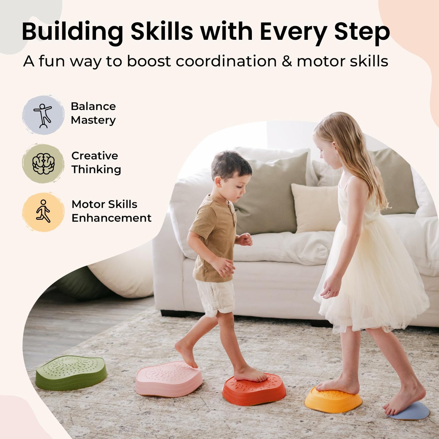 Tiny Land Stepping Stones for Kids – Non-Slip Toddler Balance & Coordination (5 pcs)