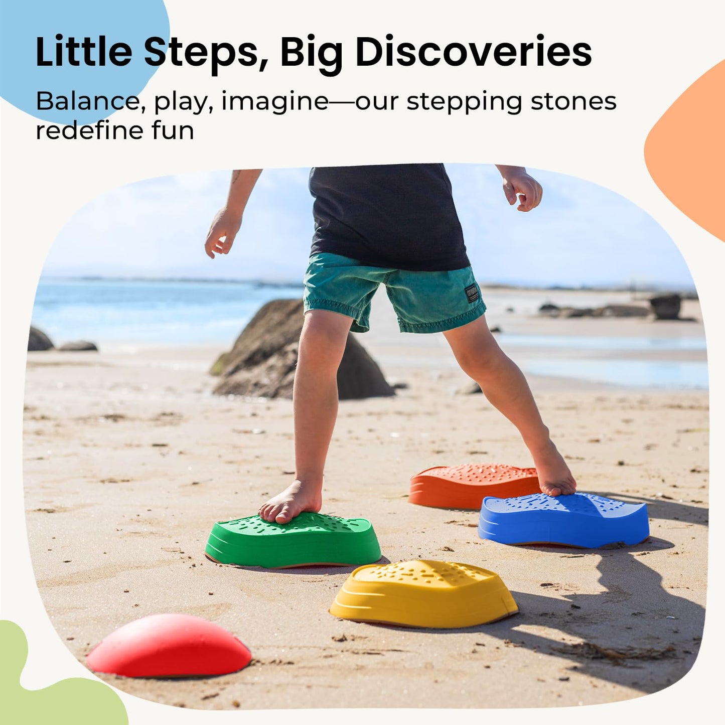 Tiny Land Stepping Stones for Kids – 5pc Non-Slip Rainbow Stepping Stones to Boost Balance & Coordination