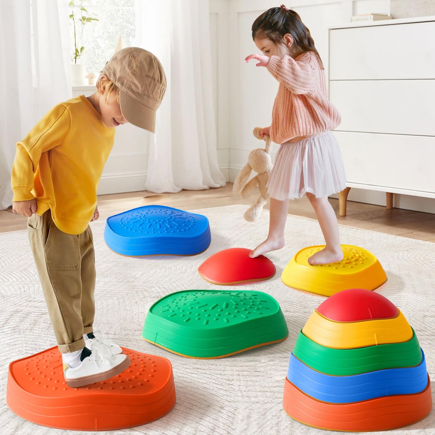 Tiny Land Stepping Stones for Kids – 5pc Non-Slip Rainbow Stepping Stones to Boost Balance & Coordination