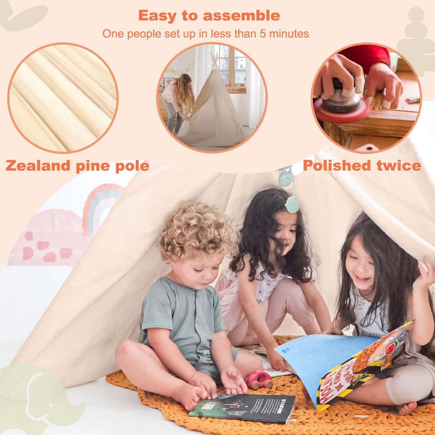 Tiny Land Teepee Tent with Star Lights – Foldable Indoor Play Tent for Kids
