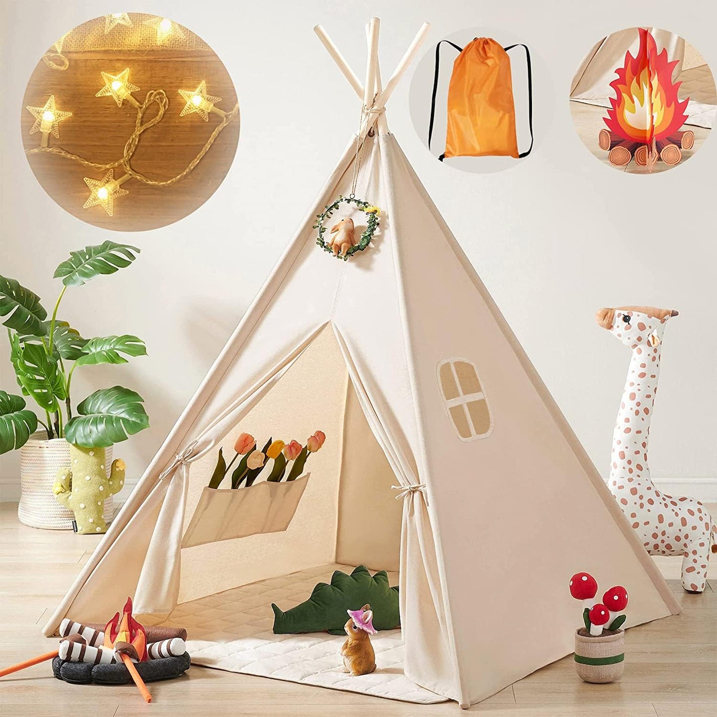 Tiny Land Teepee Tent with Star Lights – Foldable Indoor Play Tent for Kids