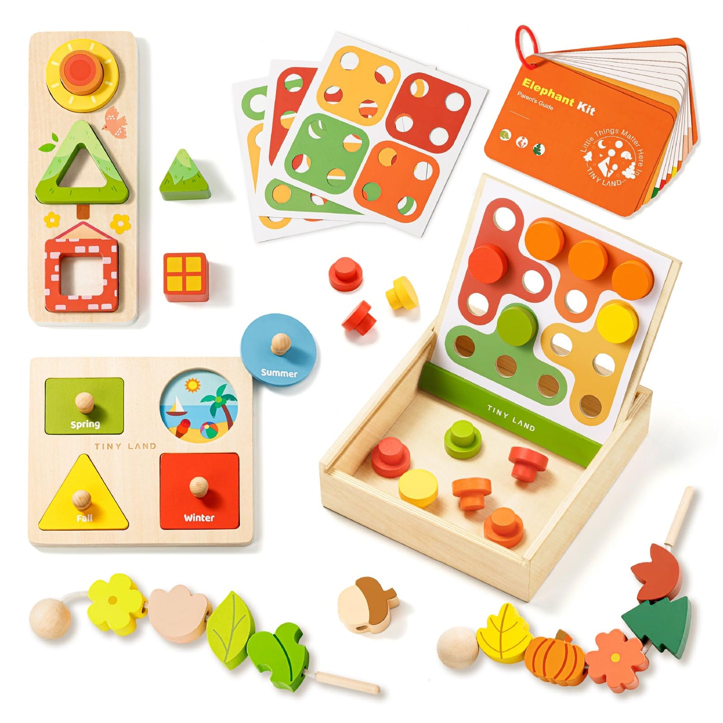 Tiny Land Montessori 4-in-1 Wooden Learning Toy Set for Babies 18-24 Months