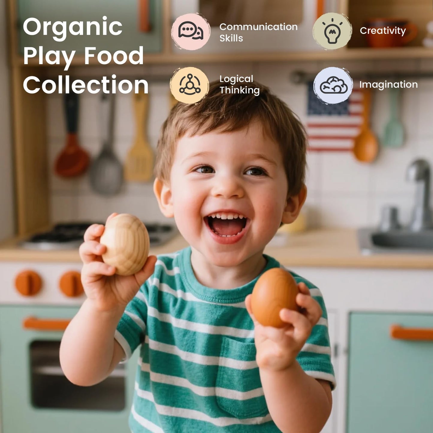 Tiny Land Wooden Egg Toy Set – 6-Piece Pretend Play Eggs for Kids | Montessori Kitchen Toys
