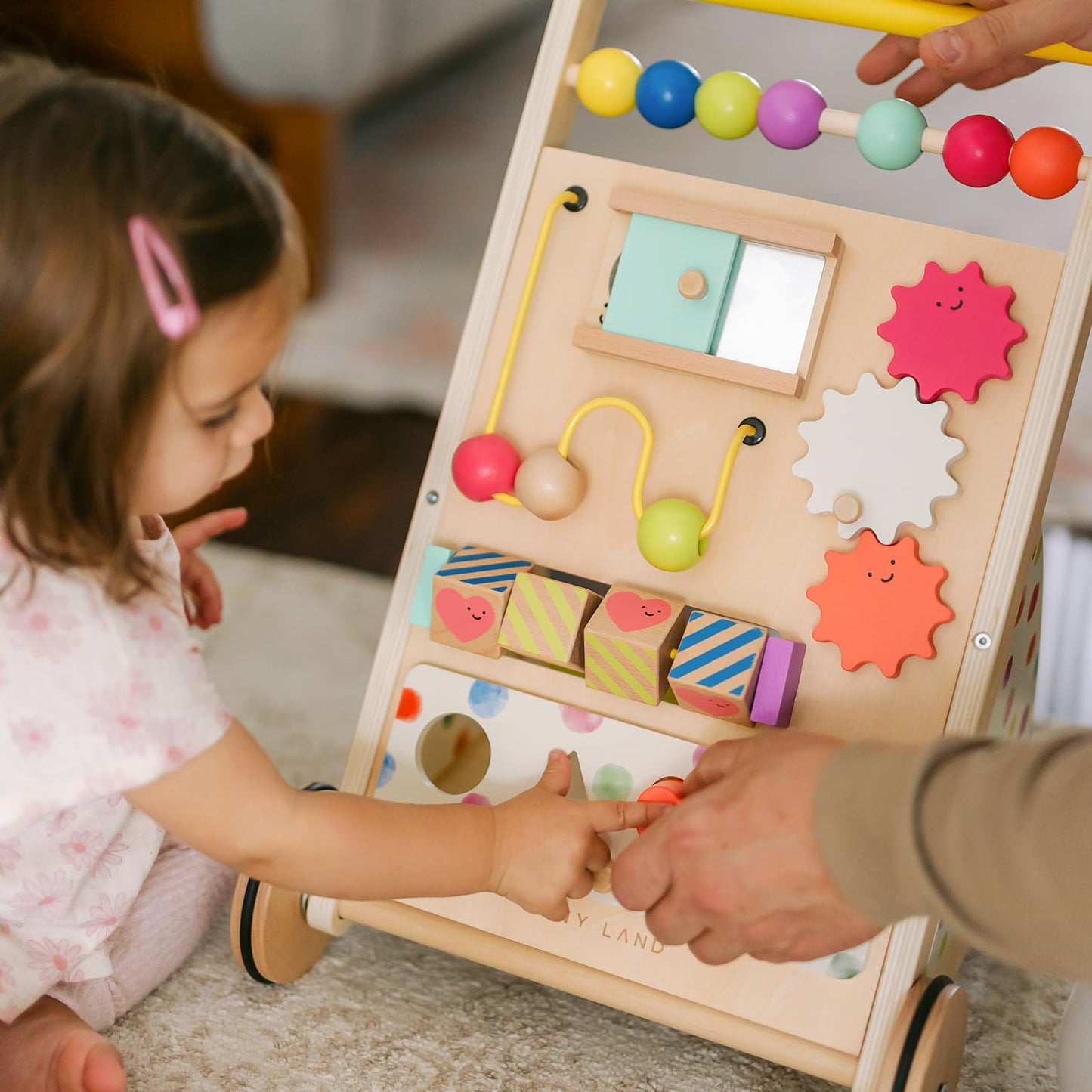 Tiny Land Wooden Baby Walker – Adjustable Speed, Rainbow Montessori Push Walker
