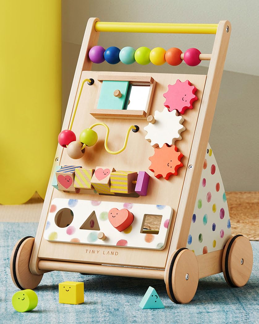 Tiny Land Wooden Baby Walker – Adjustable Speed, Rainbow Montessori Push Walker