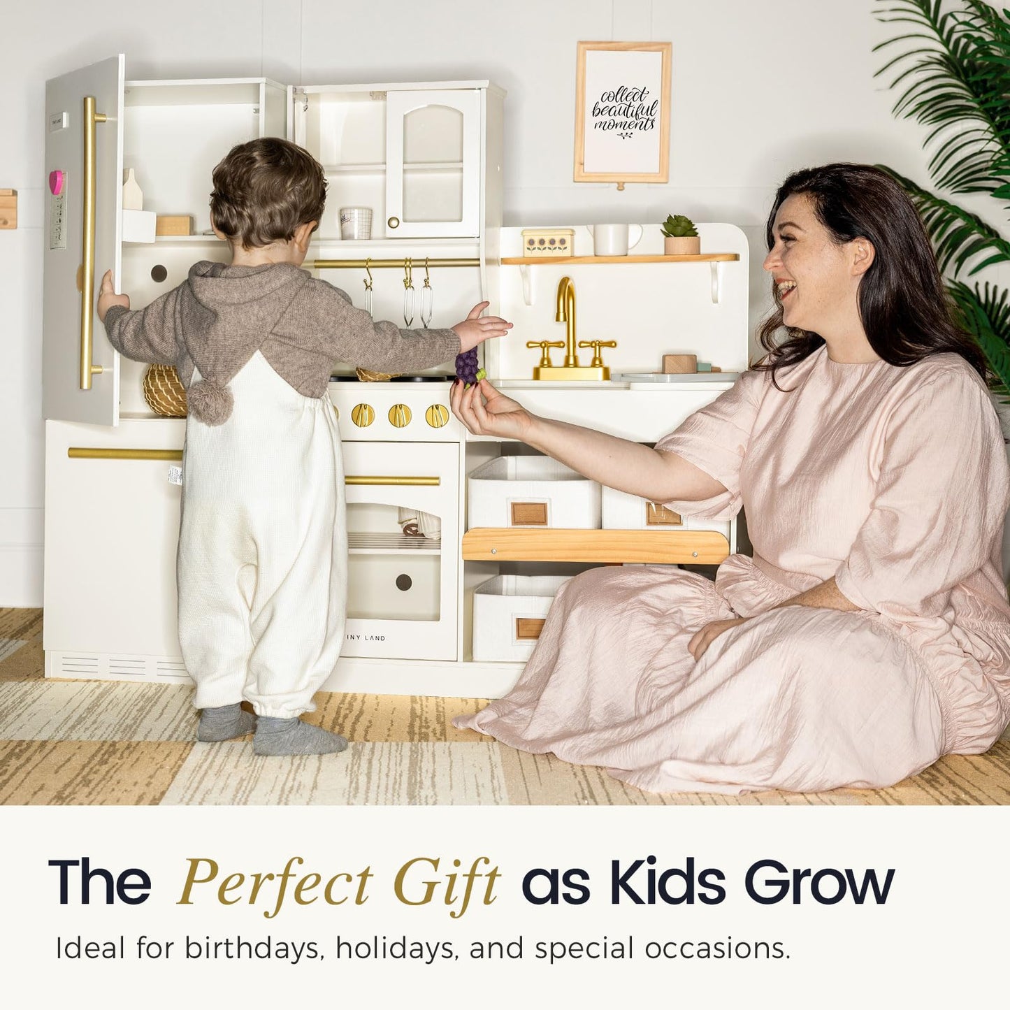 Tiny Land Wooden Toy Fridge with Spacious Storage – Realistic Play Kitchen Refrigerator