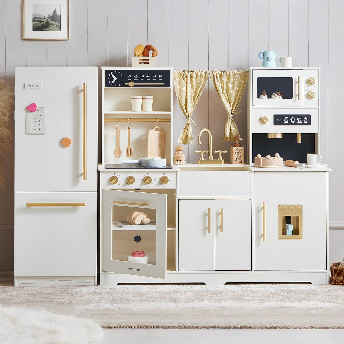 Tiny Land Wooden Toy Fridge with Spacious Storage – Realistic Play Kitchen Refrigerator