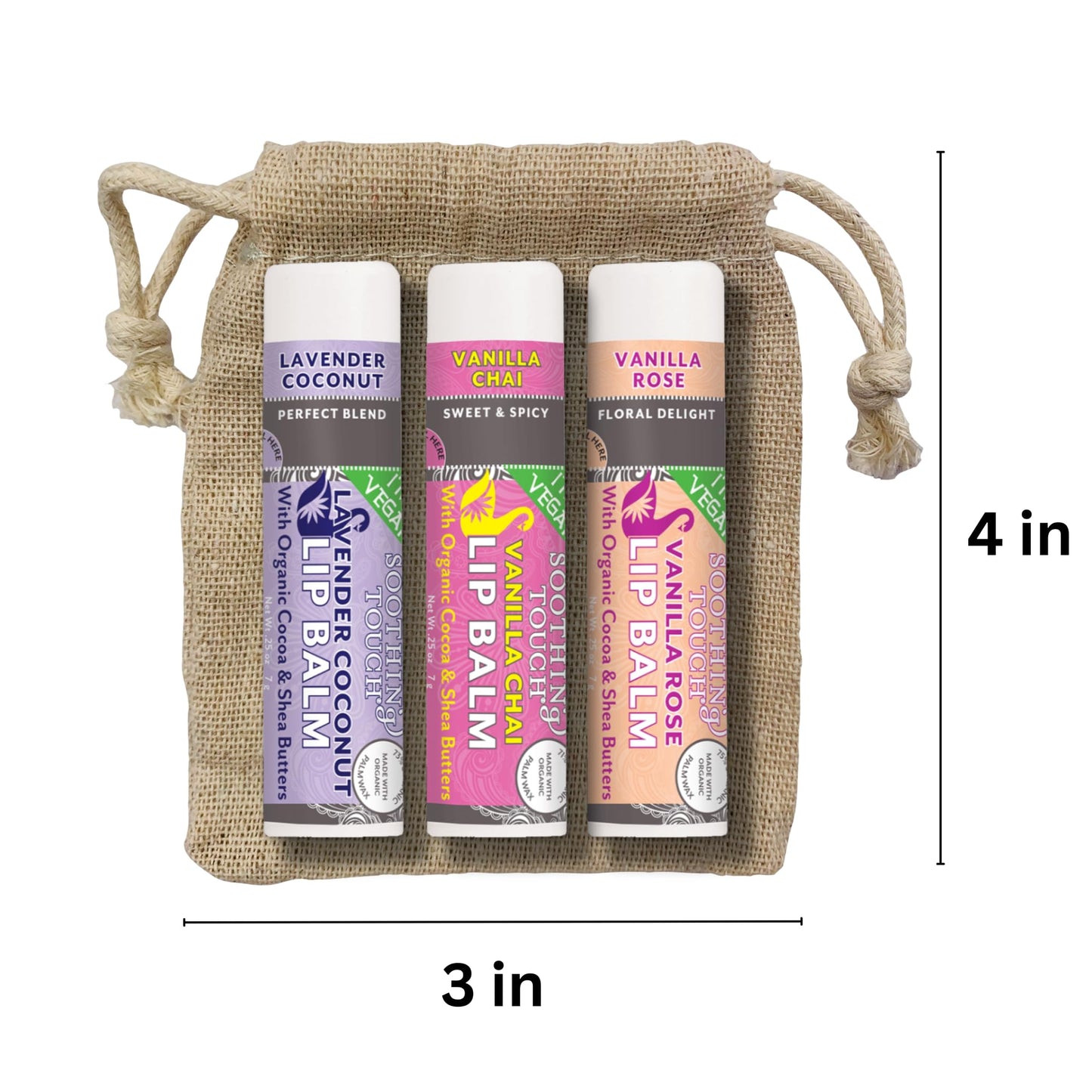 TINY SEED Vegan Lip Balm Set — 6 Flavors + Muslin Pouch & Lip Balm Holder | Cruelty-Free & Paraben-Free