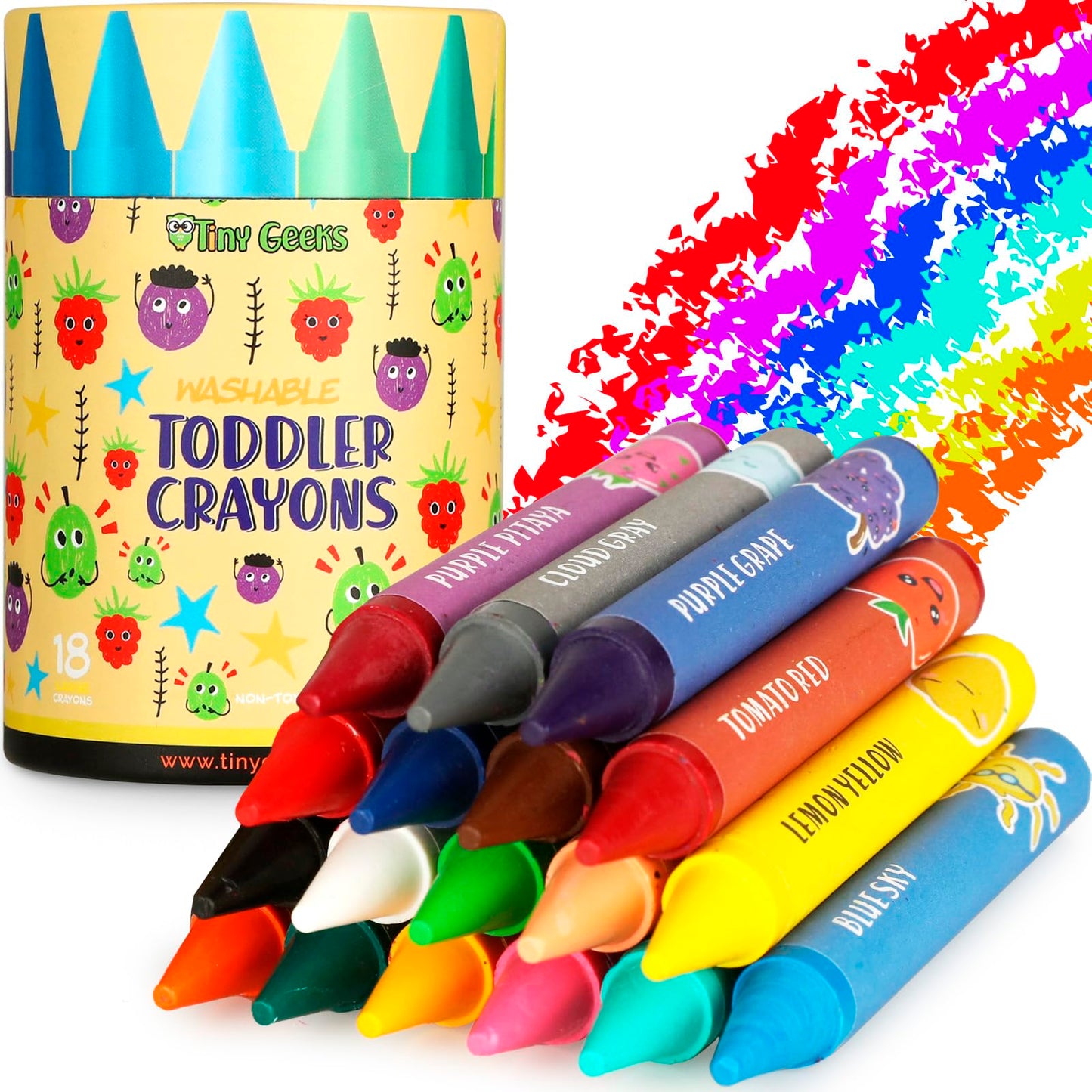 TinyGeeks Jumbo Crayons – Non-Toxic, Washable, 18 Colors for Toddlers & Kids (Ages 1–8) – Easy to Hold