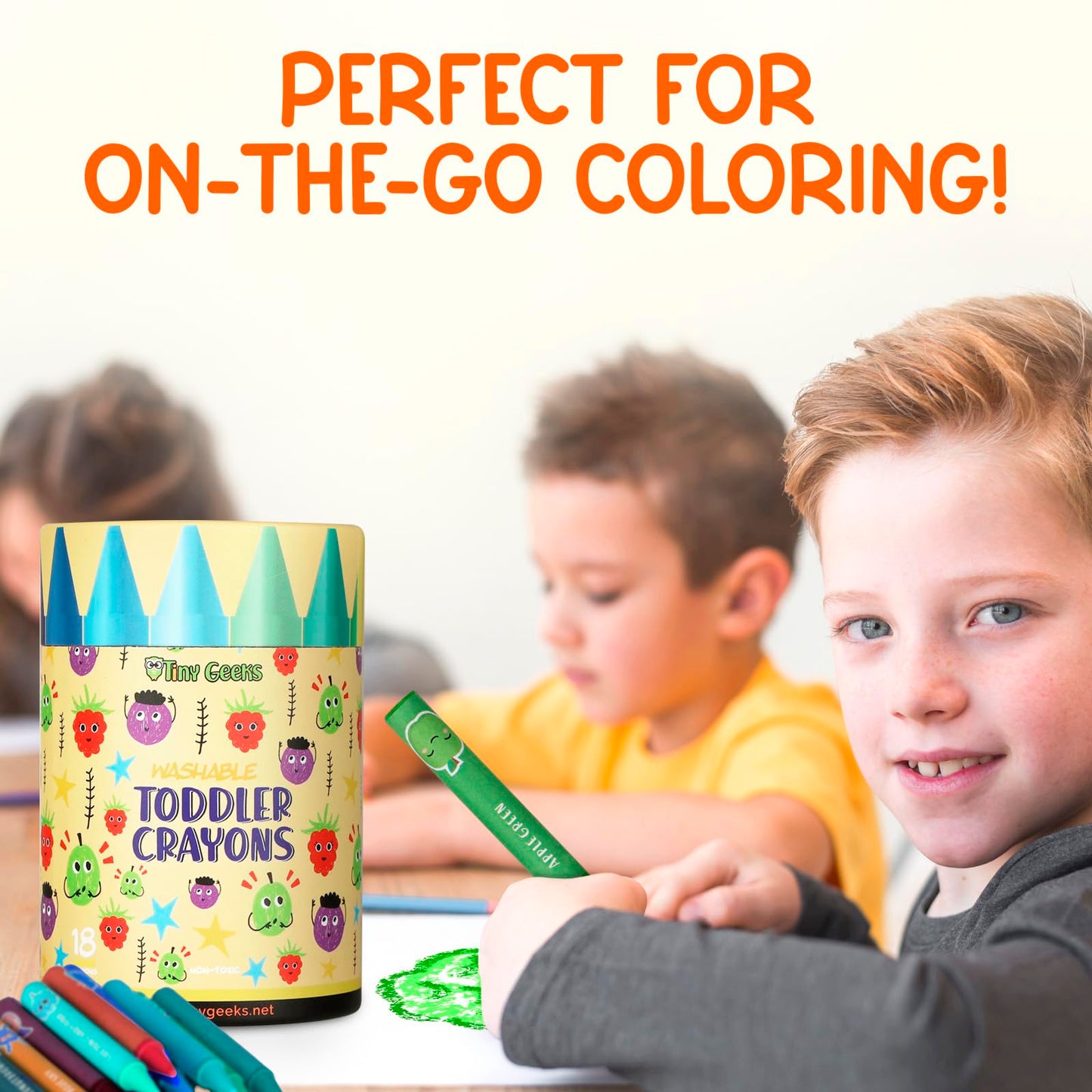 TinyGeeks Jumbo Crayons – Non-Toxic, Washable, 18 Colors for Toddlers & Kids (Ages 1–8) – Easy to Hold