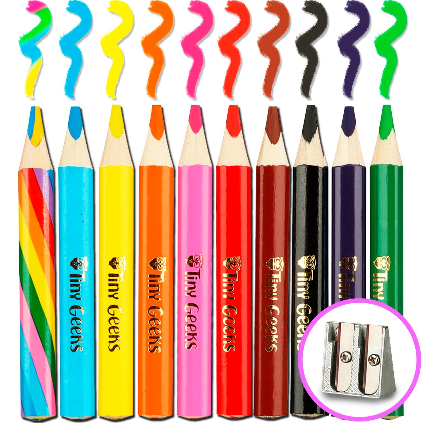 TinyGeeks Jumbo Pencils – 10 Triangle-Shaped Colored Pencils + Rainbow & Sharpener