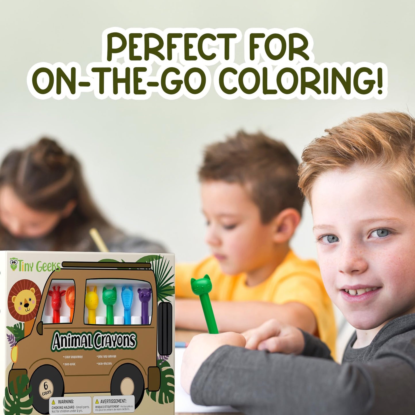 TinyGeeks 6 Animal Shaped Crayons – Non-Toxic, Washable & Easy to Hold for Kids 4-8