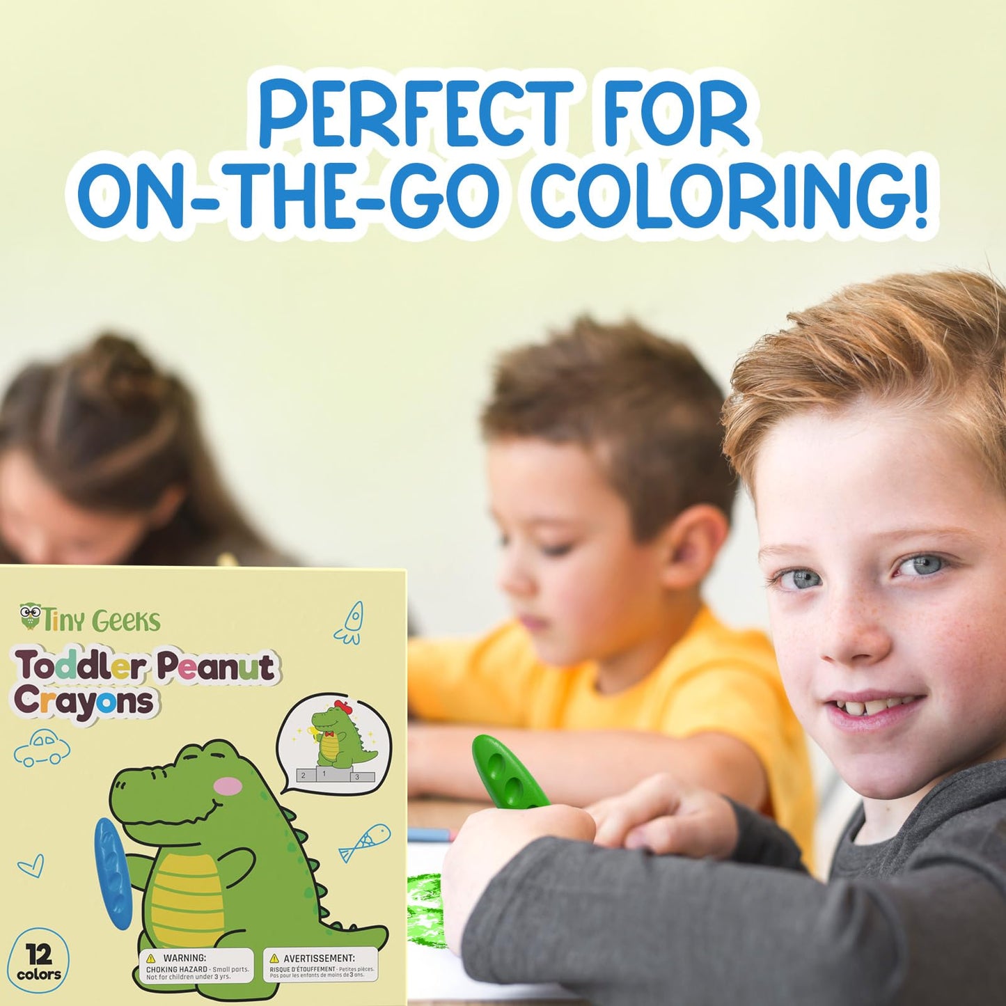 TinyGeeks 12 Peanut Crayons – Non-Toxic, Washable Toddler Crayons with Ergonomic Peanut Shape
