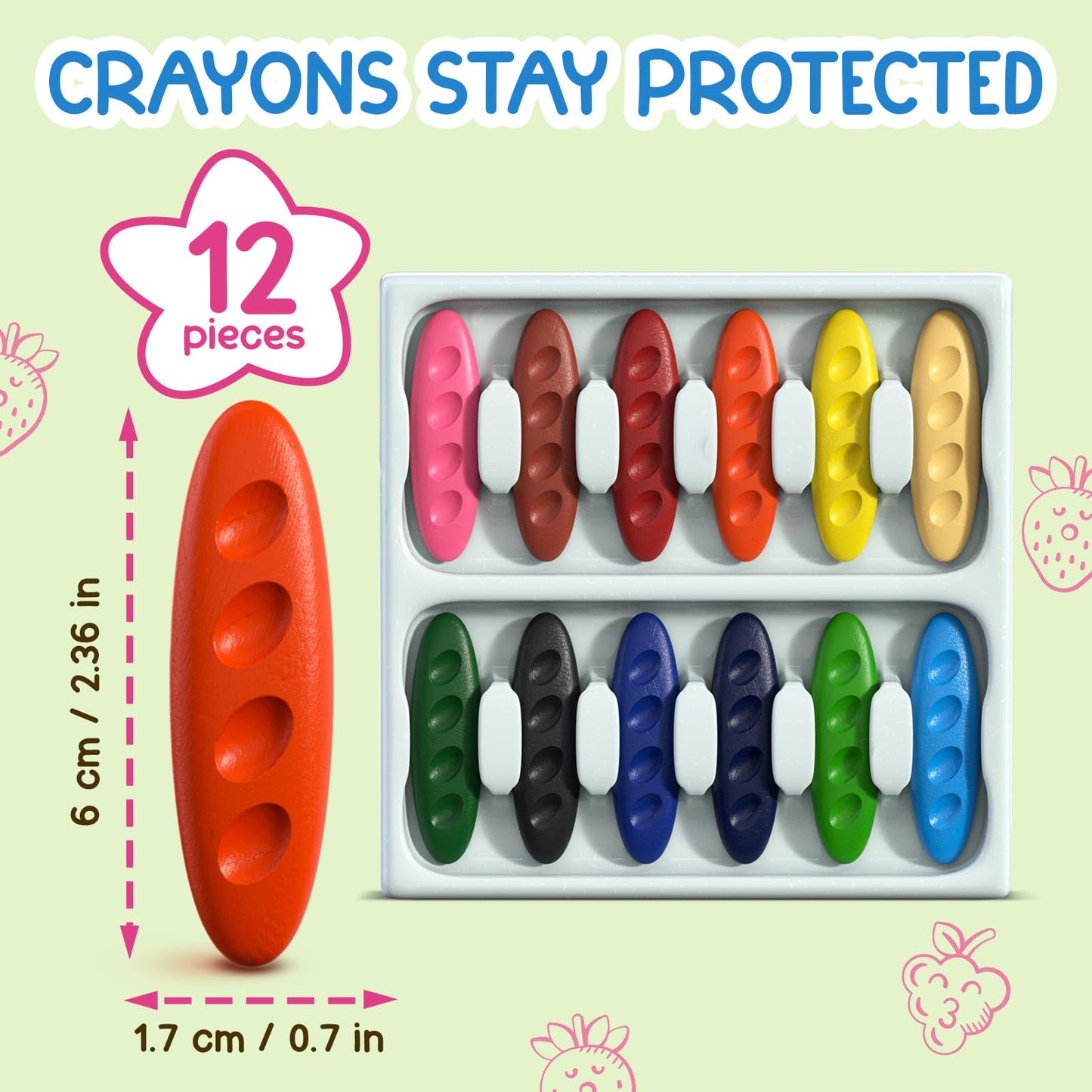 TinyGeeks 12 Peanut Crayons – Non-Toxic, Washable Toddler Crayons with Ergonomic Peanut Shape