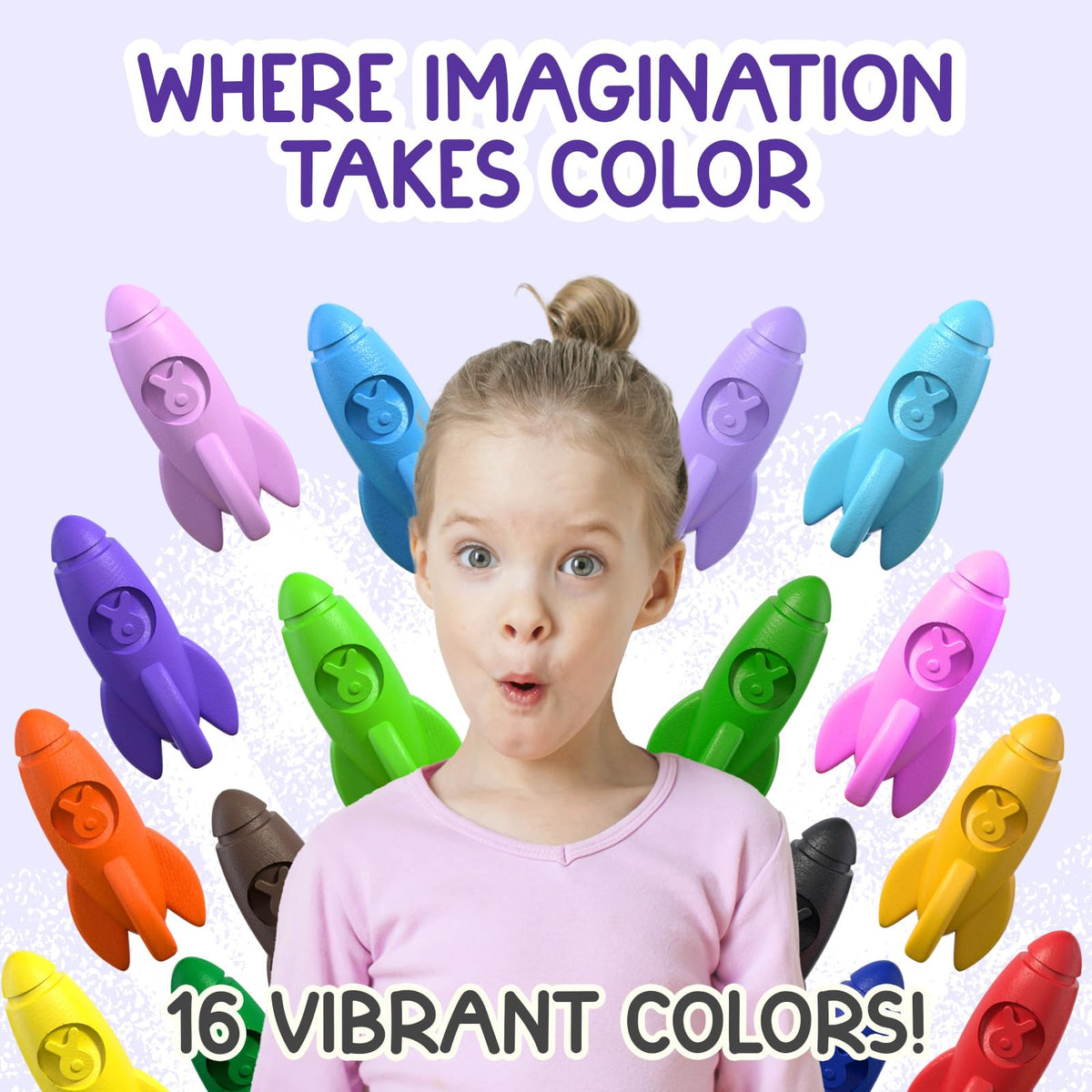 TinyGeeks 16 Rocket Crayons - Non-Toxic & Washable for Toddlers & Kids 3-10
