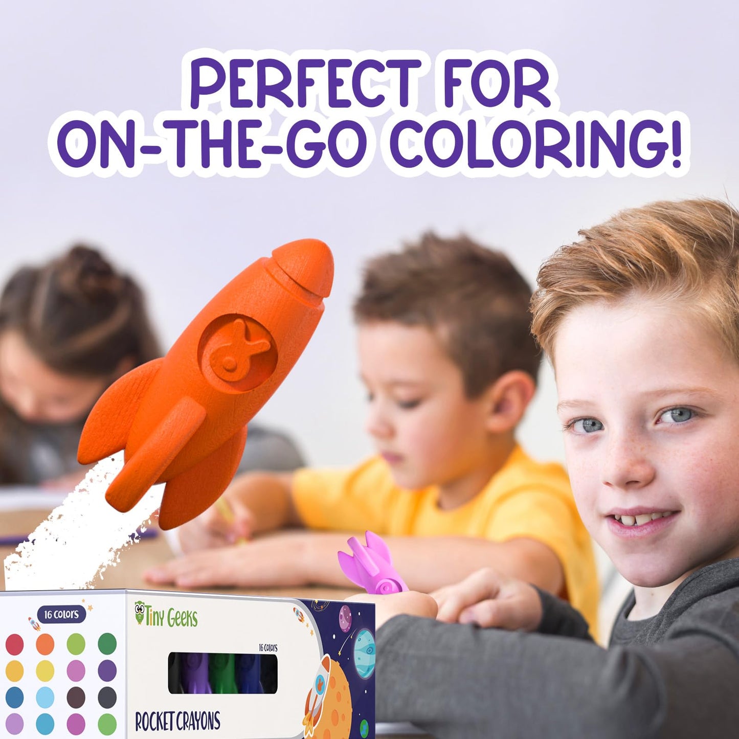 TinyGeeks 16 Rocket Crayons - Non-Toxic & Washable for Toddlers & Kids 3-10