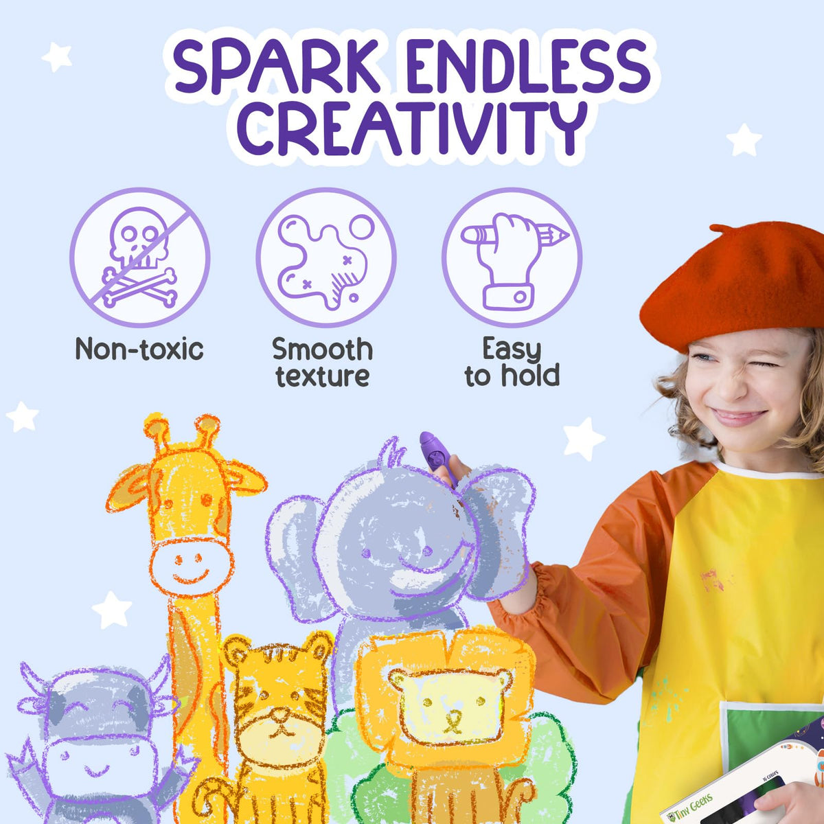 TinyGeeks 16 Rocket Crayons - Non-Toxic & Washable for Toddlers & Kids 3-10