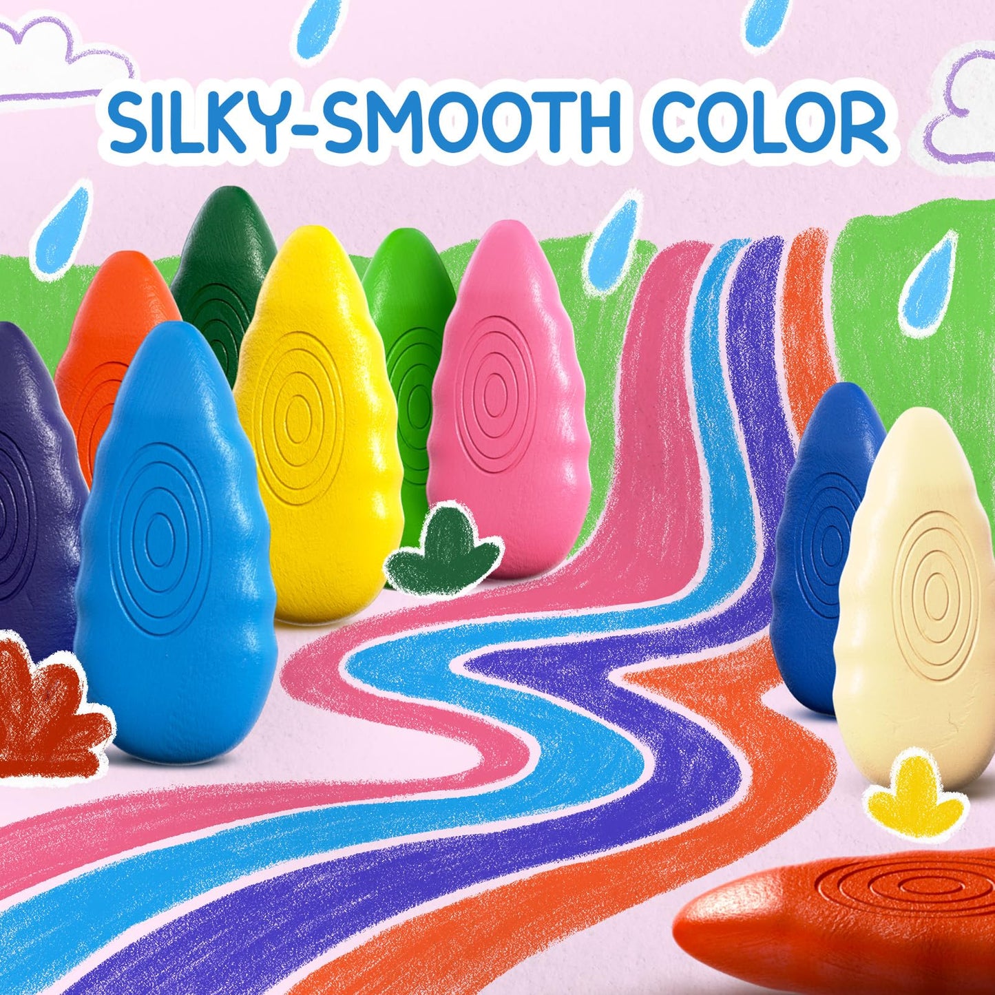TinyGeeks 12 Water Drop Crayons – Non-Toxic, Washable, Easy-To-Hold for Toddlers (Ages 3-8)