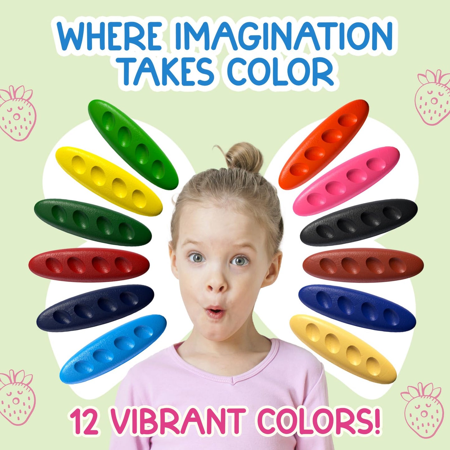 TinyGeeks 12 Peanut Crayons – Non-Toxic, Washable Toddler Crayons with Ergonomic Peanut Shape