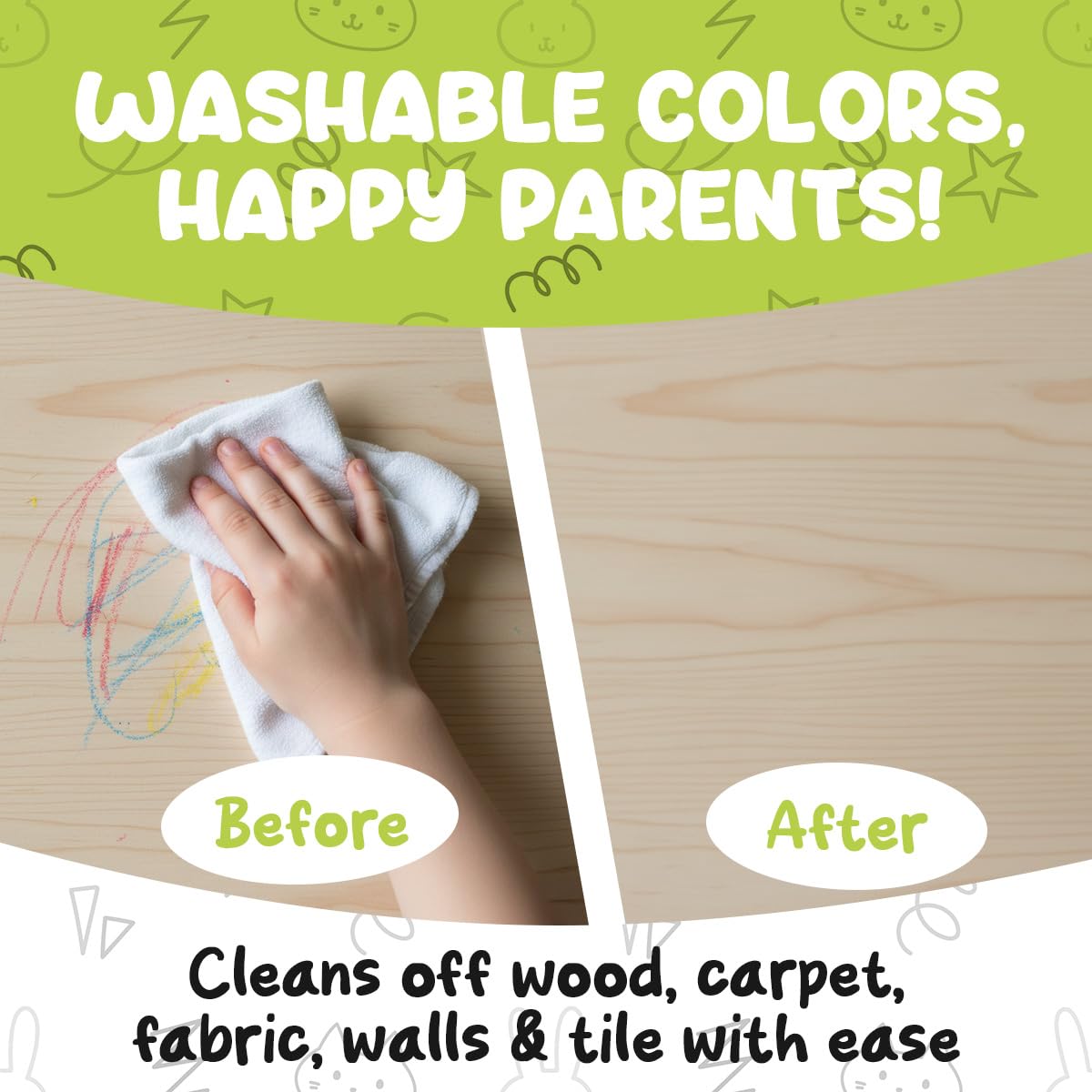 TinyGeeks Jumbo Crayons for Toddlers – 18pc Set With Color Sheets | Washable, Non-Toxic & Easy to Hold