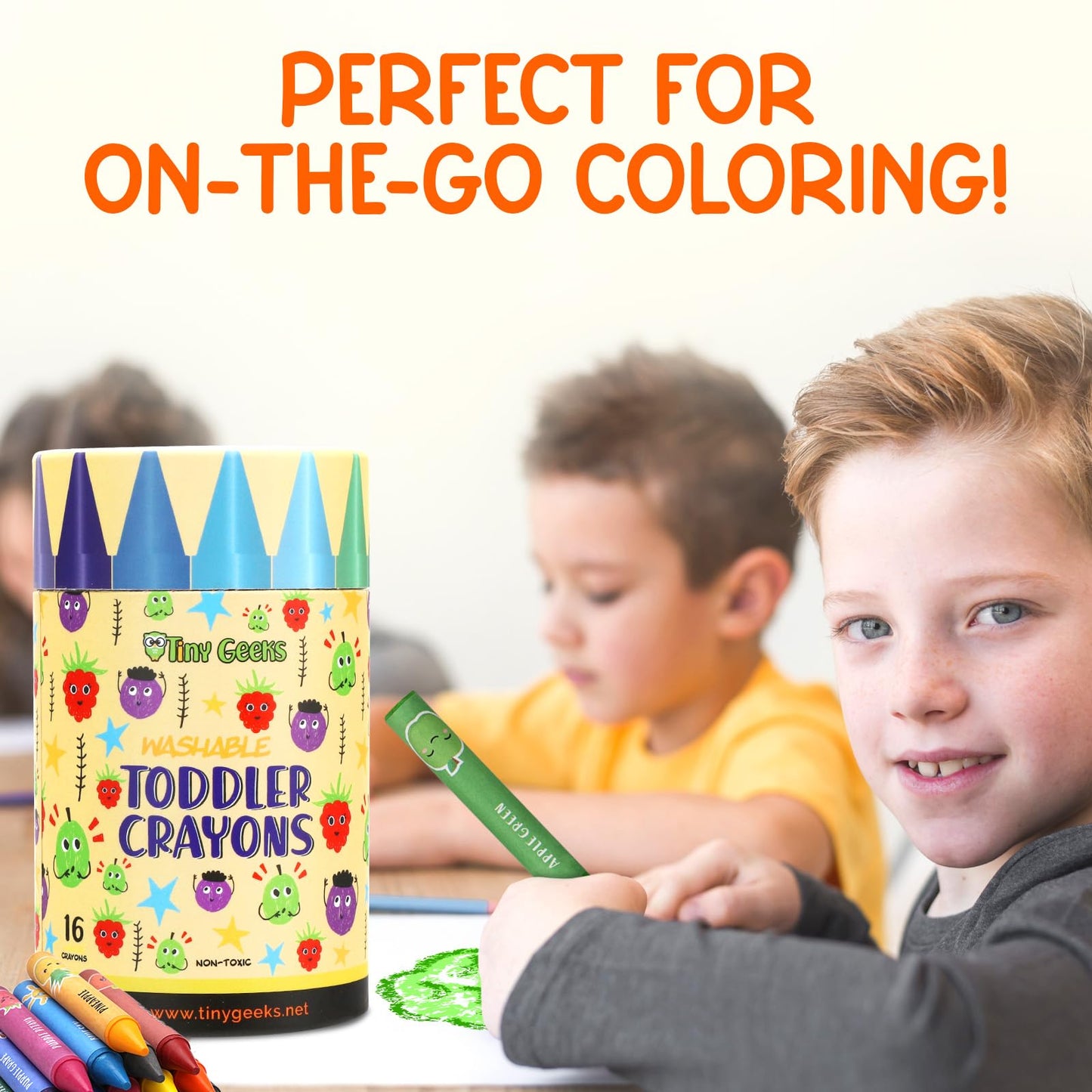 TinyGeeks Jumbo Crayons (16 Colors) – Non-Toxic, Washable, Easy-to-Hold for Toddlers and Kids
