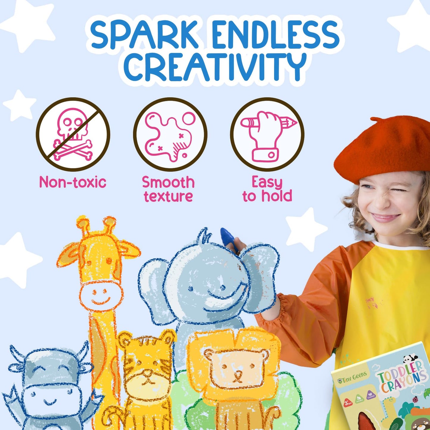 TinyGeeks 12 Water Drop Crayons – Non-Toxic, Washable, Easy-To-Hold for Toddlers (Ages 3-8)