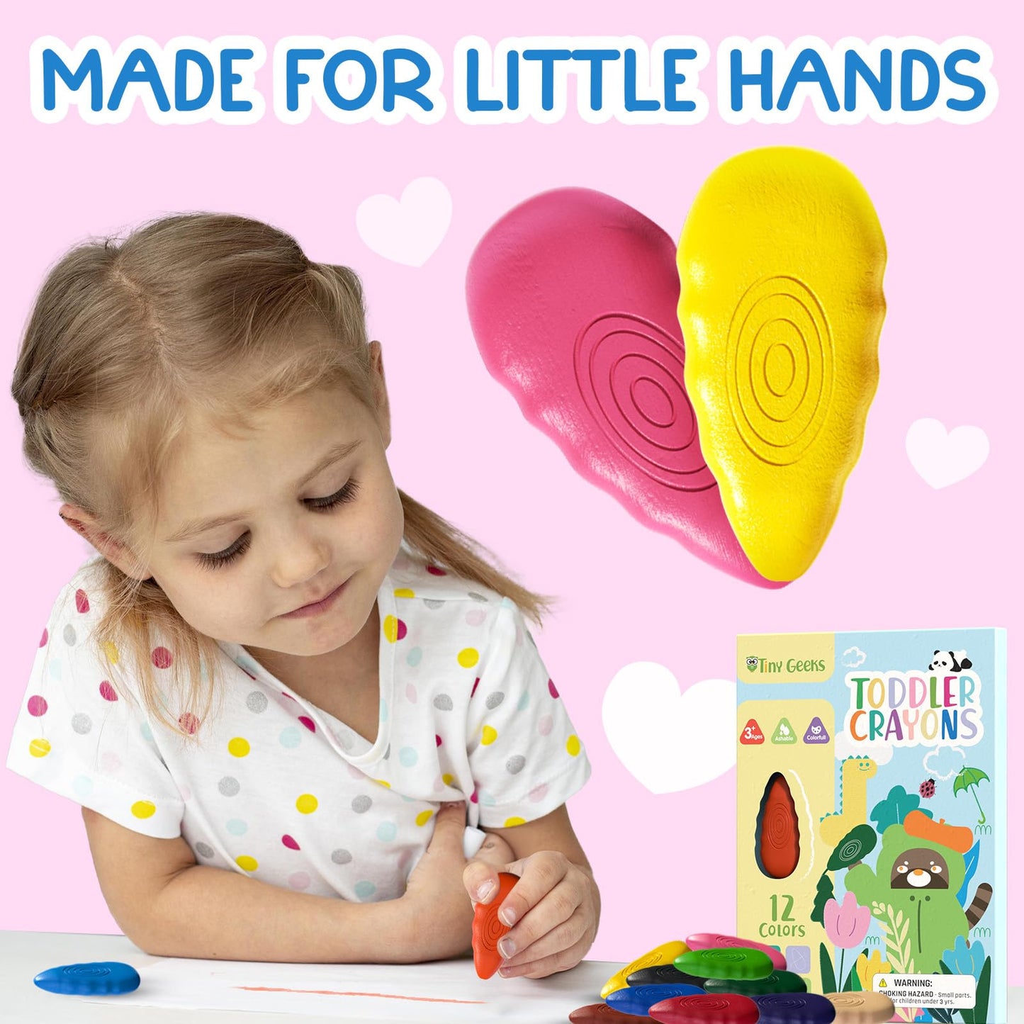 TinyGeeks 12 Water Drop Crayons – Non-Toxic, Washable, Easy-To-Hold for Toddlers (Ages 3-8)