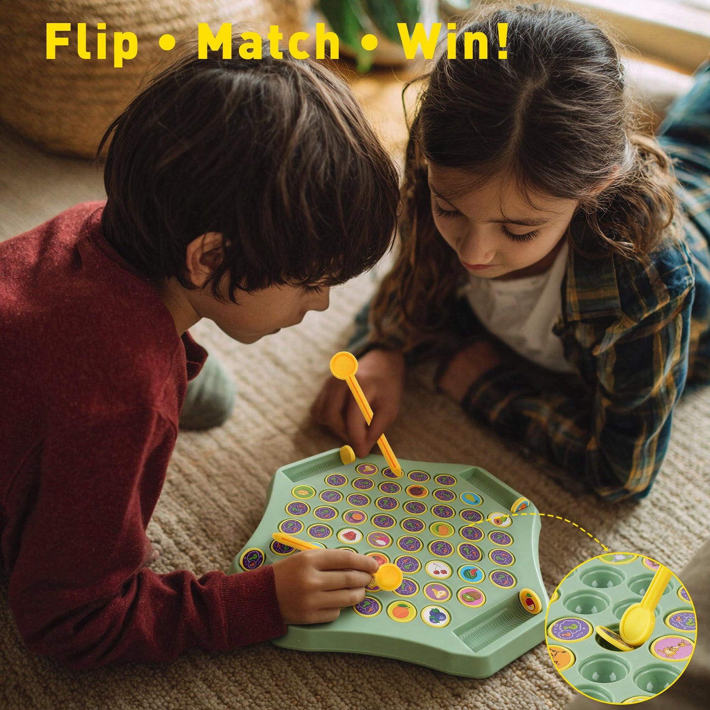 TINYLENS Memory Matching Game – 52-Slot Flip Board for Kids & Families | Educational & Travel-Friendly (Animal)