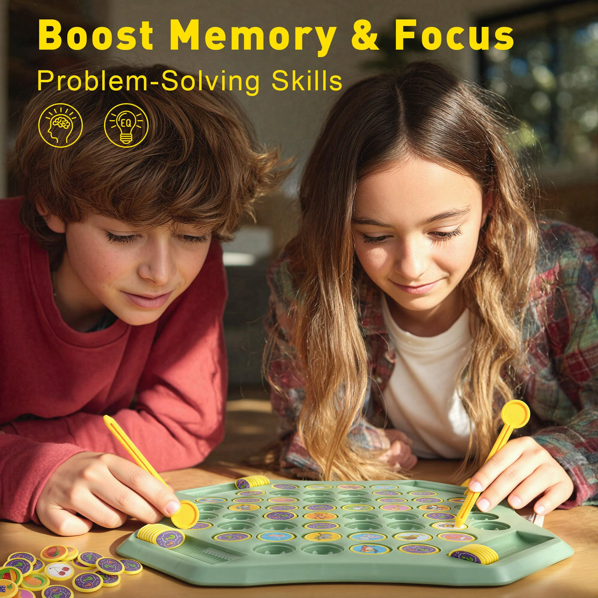 TINYLENS Memory Matching Game – 52-Slot Flip Board for Kids & Families | Educational & Travel-Friendly (Animal)