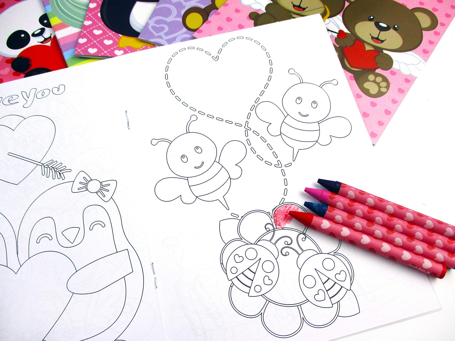 TINYMILLS Valentine Coloring Book & Crayon Set – 12 Books, 48 Crayons