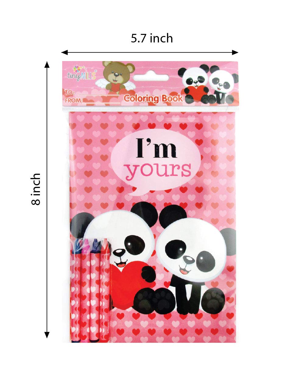 TINYMILLS Valentine Coloring Book & Crayon Set – 12 Books, 48 Crayons