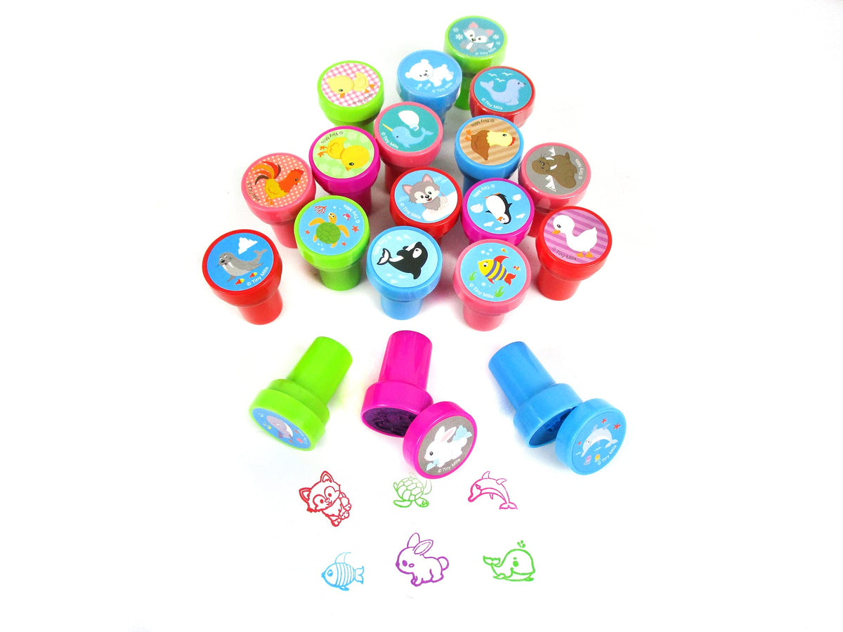 TINYMILLS 60 Pcs Animals Assorted Stampers – Pre-Inked Kids Craft Set for Parties & Class Rewards
