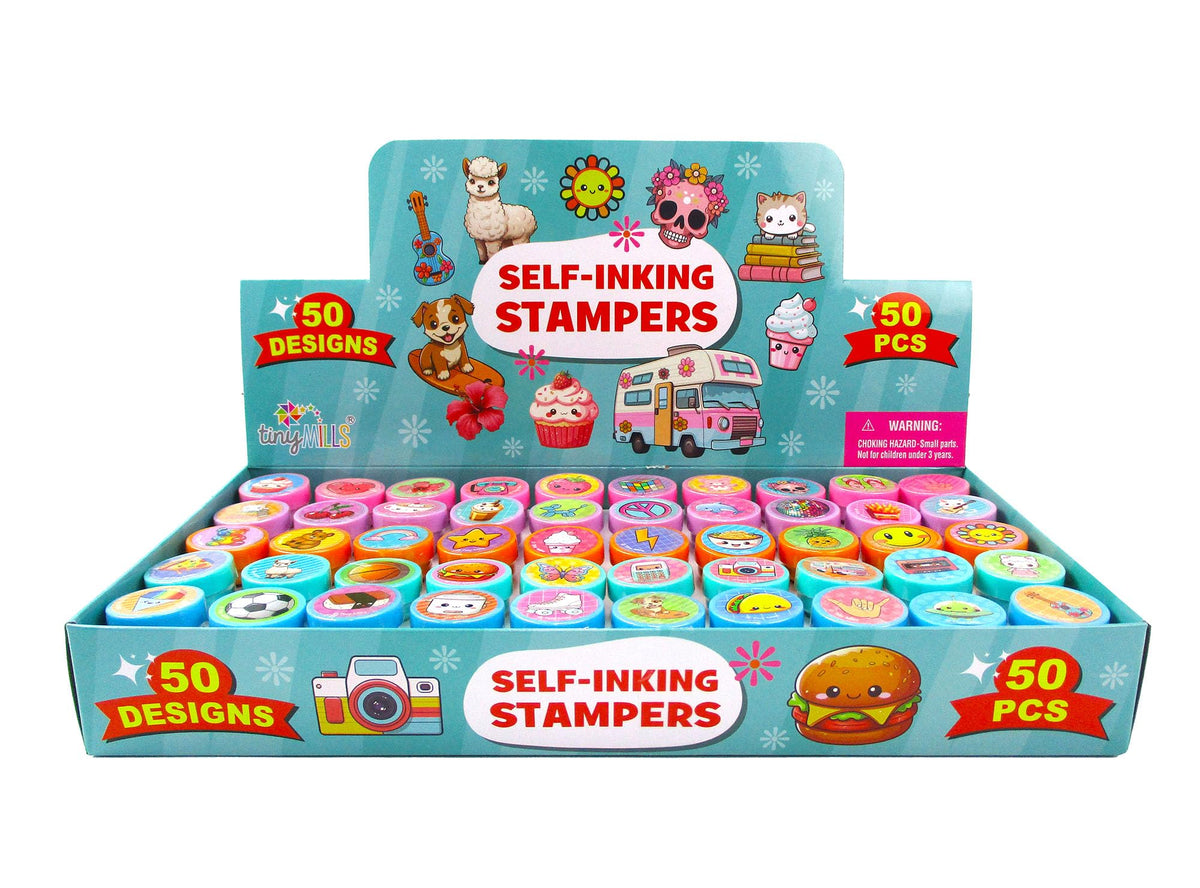 TINYMILLS 50 Pcs Assorted Kawaii Self-Inking Stamps – Cute Stamps for Party Favors, Classroom Rewards & Prizes