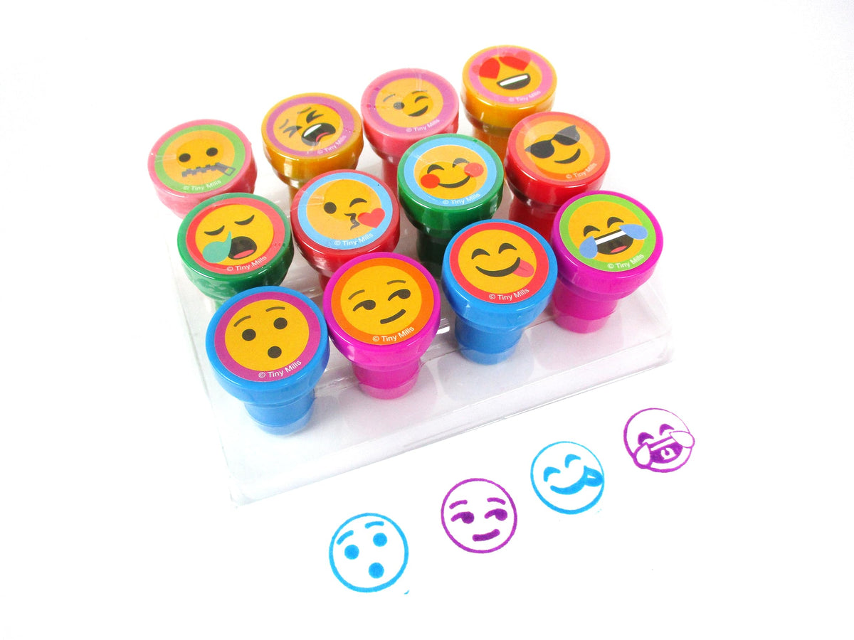 TINYMILLS 12-Piece Emoji Stamp Kit for Kids – Self-Inking Stamps for Parties & Crafts