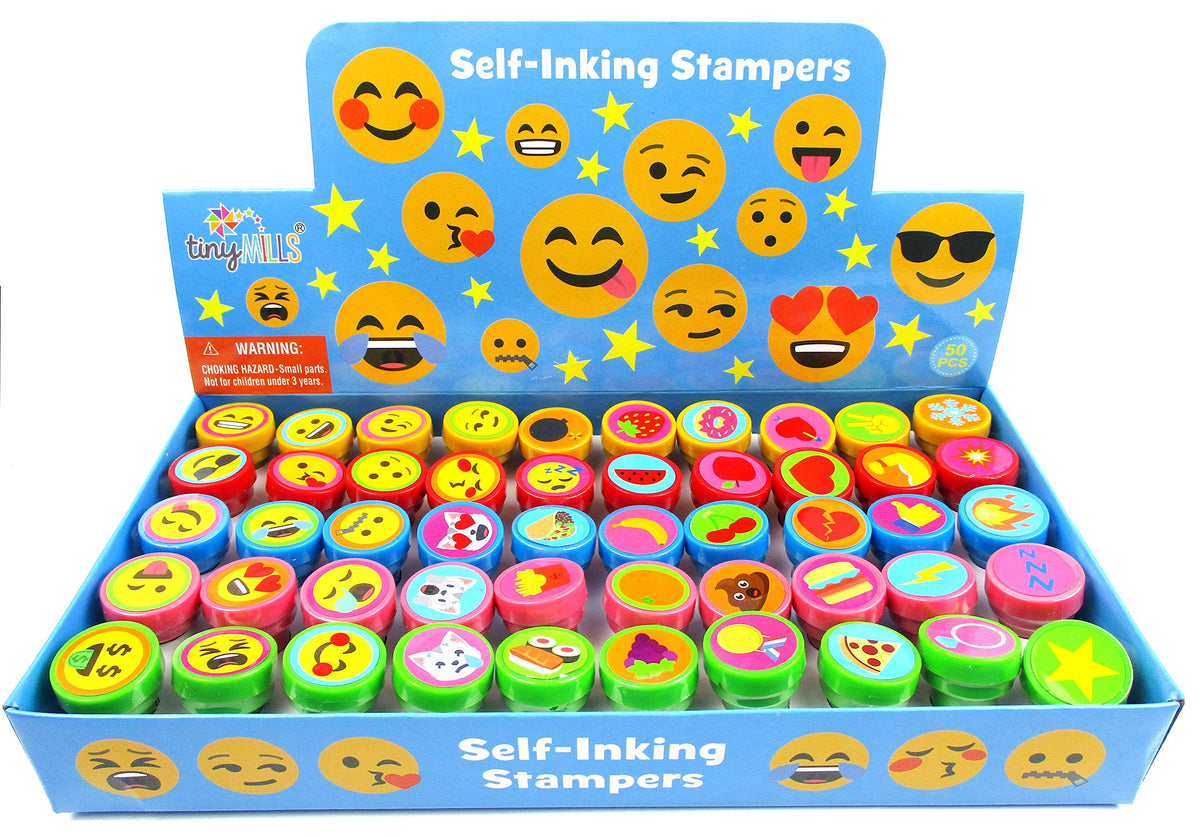 TINYMILLS 50 Pcs Emoticons Stamps – Self-Inking Emoji Stampers for Kids, Party Favors & Classroom Rewards