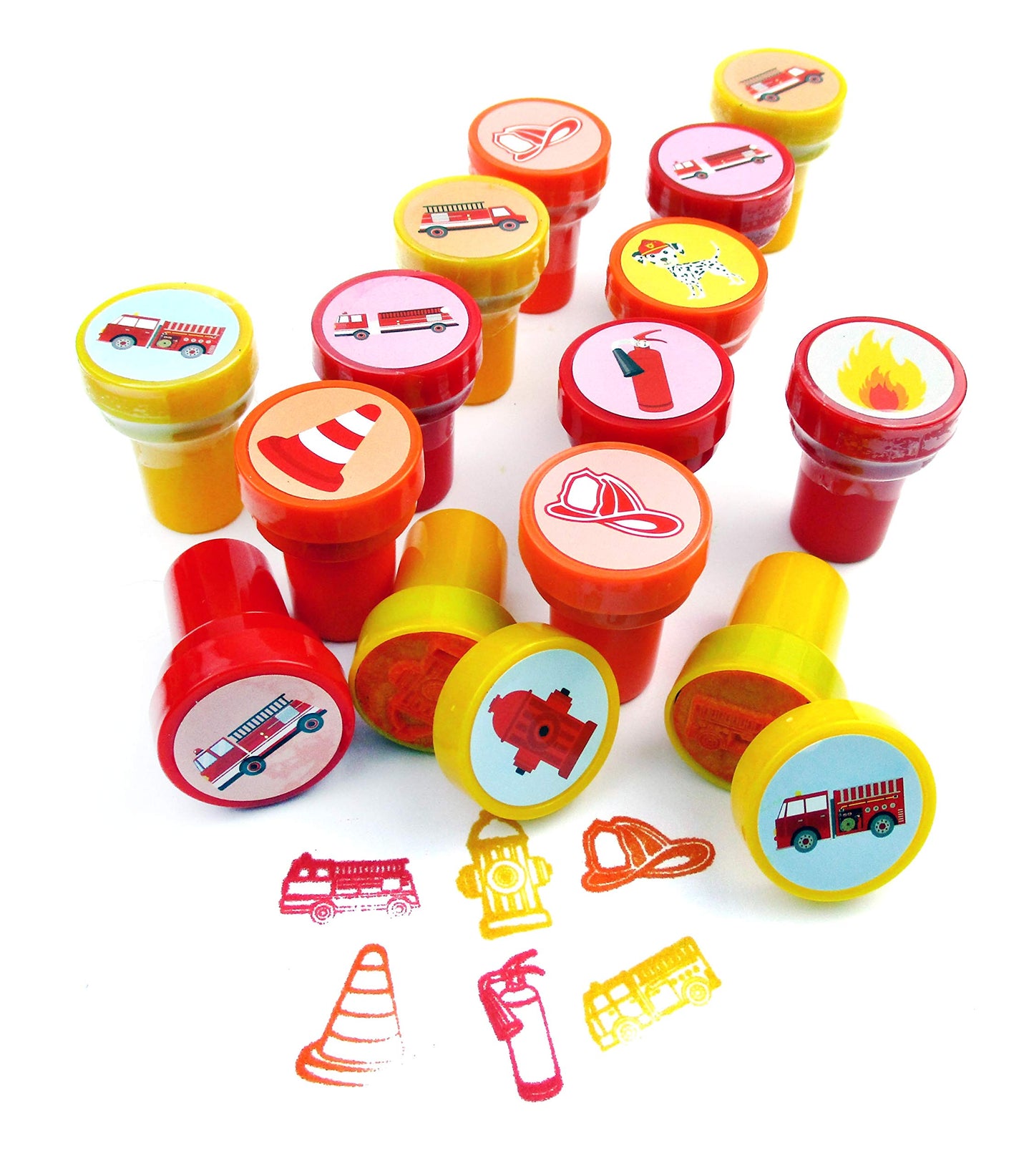 TINYMILLS 24 Pcs Firetrucks Stampers for Kids – Pre-Inked, Non-Toxic Craft Tools