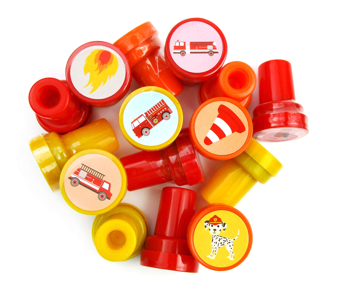 TINYMILLS 24 Pcs Firetrucks Stampers for Kids – Pre-Inked, Non-Toxic Craft Tools